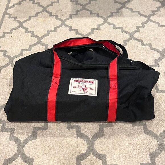 True Religion Black and Red Strap Duffel Bag - Picture 1 of 9